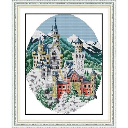 Winter Castle Printing Cross Stitch Pattern Kit 11CT 14CT Needlework DIY Traditional Embroidery Crafts Home Decoration Painting