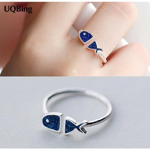 2017 New Fashion 925 Sterling Silver Rings Blue Fish Open Ring For Girl Women Rings Gift Jewelry