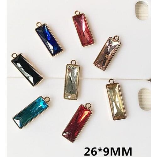New Arrived Colorful Rhinestone decoration Alloy Gold Tone Geometric rectangle Shape Metal Crystal Charms Diy Jewelry Pendants