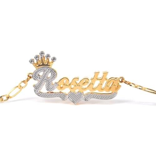 Personalized Plated Name Necklace Double Layer Two Tone with Crown Heart Customized Name Necklace For Women Girls Jewelry Gift