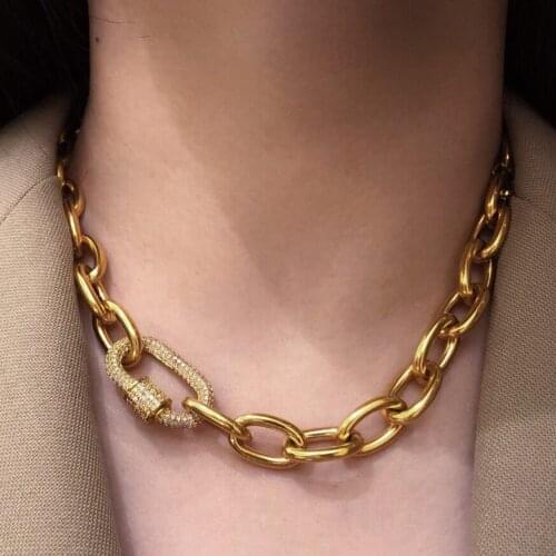 Punk thick chain necklace zircon spiral buckle pendant necklace women 2020 latest design charm jewelry bohemian short necklace