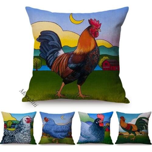 Rooster Modern Oil Painting Home Decoration Throw Pillow Cover Colorful Abstract Farm Animal Cotton Linen Car Sofa Cushion Cover