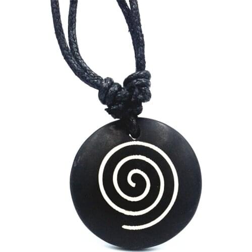 Men Womens Yak Bone Carved NZ Maori Hook Charms Pendant Necklace Wax Rope Jewelry XL62