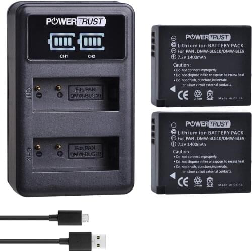 PowerTrust DMW-BLG10 1400mAh DMW BLG10 DMW-BLE9 Battery + LED Charger for Panasonic Lumix DC-ZS80, DC-GX9, DMC-GX80, DMC-GX85