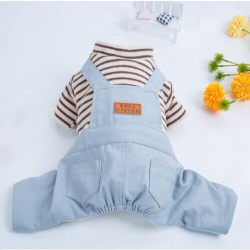 Luxurious Dog Clothes Warm Winter Thickens Soft Stripe Stitching Pet Jumpsuit Jacket Coat Dog Clothing Chihuahua Cat Costumes