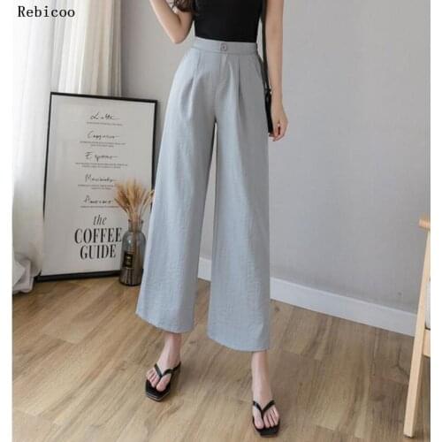 High Waist Chiffon Wide Pants Womens Summer New Korean Version Slim Ladies Pants Solid Black Loose Pants Trousers Women