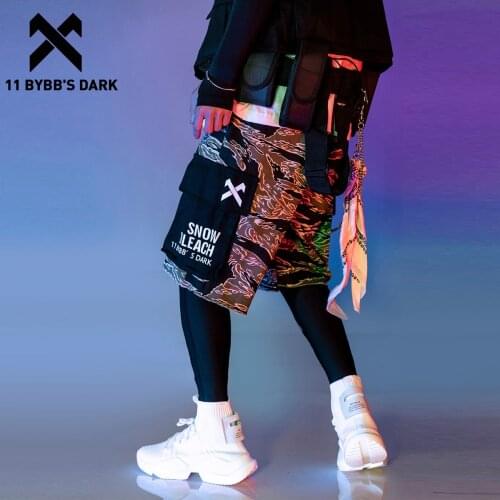 11 BYBBS DARK Hip Hop Tactical Cargo Shorts Men 2020 Harajuku Streetwear Patchwork Pockets Camouflage Loose Casual Short Pants