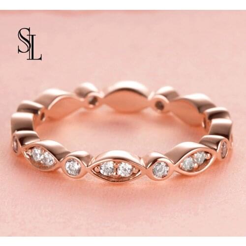 SL White CZ Zirconia Ring 925 Sterling Silver ElegantWedding Band For Women Fine Jewelry