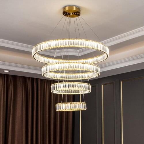 LED Crystal Round Chandelier Lighting for Living Room Bedroom Copper Light Home Deco Modern Simple Gold Hanging Lamp