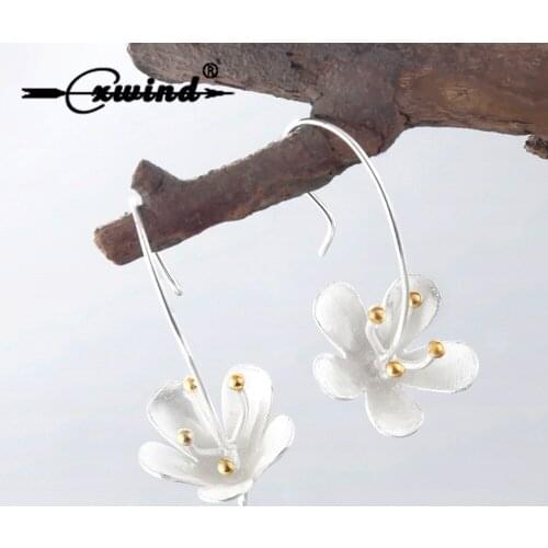 Cxwind Lovely Petel Flower Dangle Earring Drop Lotus Flowers Long Earrings for Women Statement Geometric Pendientes Jewelry