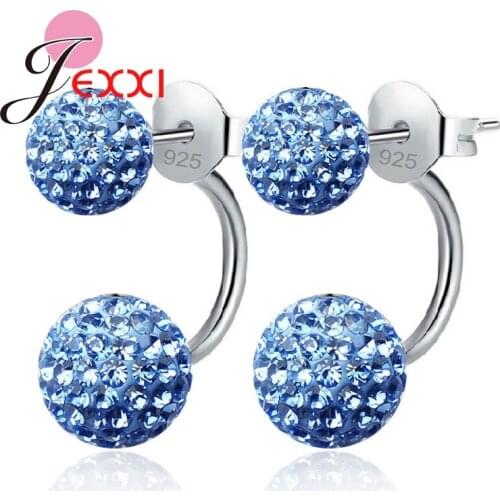 10 Colors 925 Sterling SIlver Women Girls Favorite Stud Earrings Paved Full Crystals CZ Double Ball Design Party Brincos