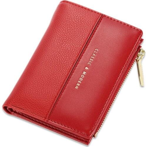 Ladies' Purse Short and Simple Ultra-thin Two-fold Zipper Multi Card Slots Wallets Girls Leather Purse Multi-functional Pocket