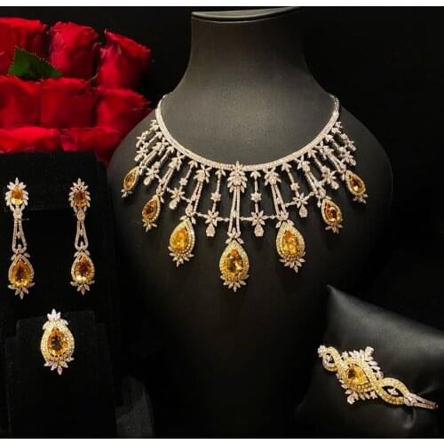 Famous Brand 4PCS Luxury African Jewelry Set For Women Wedding Party Multicolor Zircon Crystal Dubai Bridal Jewelry Set