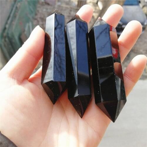 1pcs 85-95mm Drop Shipping Natural Black Obsidian Crystal Double Points Wand Polished Healing Wholesales Price