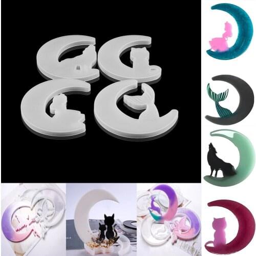 1pcs Smiley Moon Cat Mermaid Wolf Crystal Mirror Pendants Casting Silicone Epoxy Resin Mold For DIY Jewelry Making Finding Tools