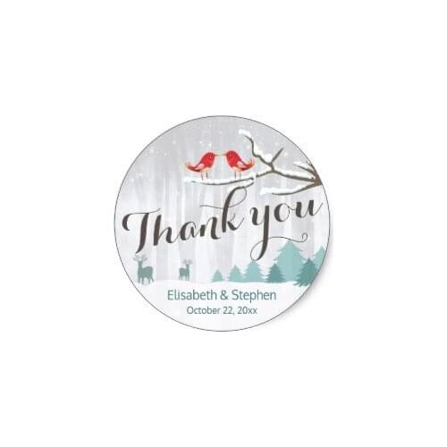 3.8cm Snow Wonderland Bird Deer Winter Wedding Thank You Classic Round Sticker