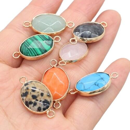 4 Pieces Connectors Natural Stone Double Hole Oval Shape Charms Pendants for Necklace Bracelet Jewelry Making Size 14x27mm