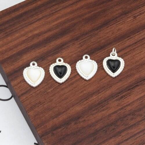 5Pcs/lot Silver Plated Black Agate Pendant Love Heart Stone Pendants DIY Necklace Women Men Jewelry Accessories Lucky Bracelet