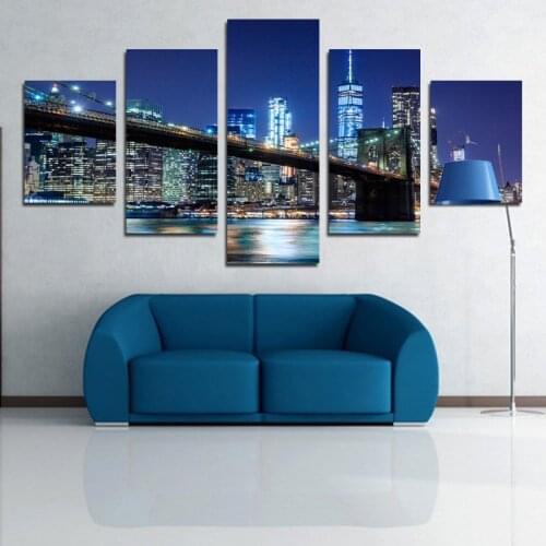 5pcs Modern City Poster Decoration Canvas Painting Wall Art Living Room Home Decoration Frameless On The Lake Surface
