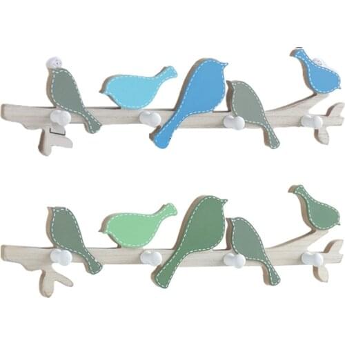 50LB Wooden Birds 4 Hooks Home Decorative Hooks Wood Coat Hook Rail Clothes Hanger