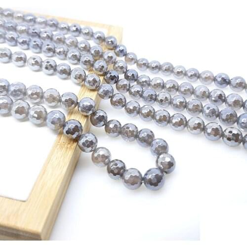 6mm-12mm Natural Gemstone Electroplating Coffee Color Agate Round Faceted Beaded Bracelet Jewelry Making Wealth Healthy Energy