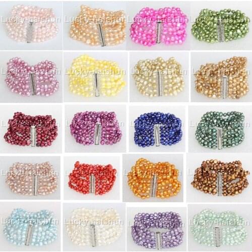 8" 8mm 6row Baroque black white gray pink Multicolor pearls bracelet magnet clasp j11136-2
