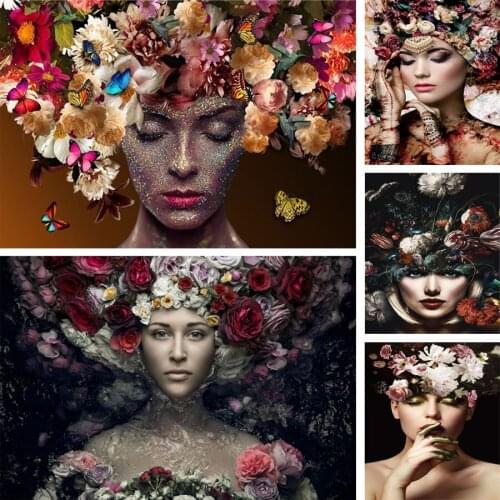 Pretty Woman Wearing Flower Butterfly 5D Diy Diamond Painting Fashion Girl Full Drill Diamond Embroidery Sale Mosaic Art Picture