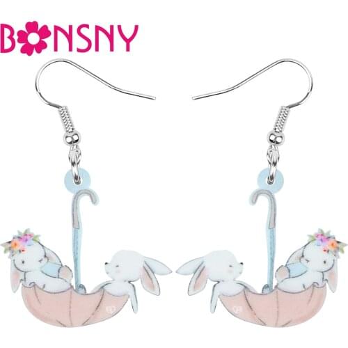 Bonsny Acrylic Umbrella Easter Hare Rabbit Bunny Earrings Big Pet Animal Dangle Drop For Women Girl Fashion Festival Decoration