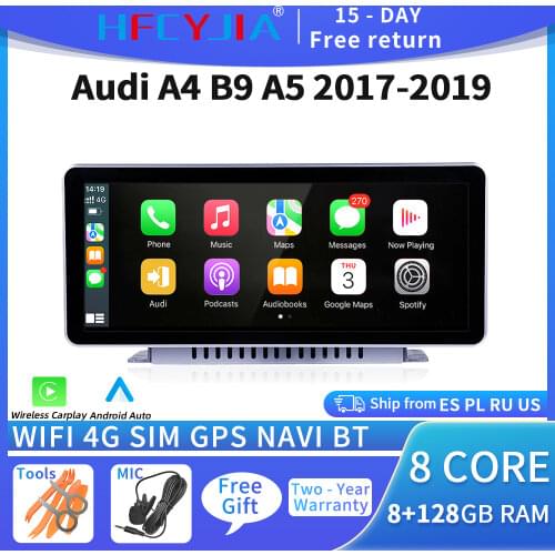 8 Core 4+64GB Android 10 System Car Tablet Radio For Audi A4 B9 A5 2017-2019 BT Carplay WIFI 4G 1080P GPS Navi Multimedia Stereo