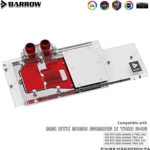 Barrow 3090 3080 GPU Water Cooling Block for MSI RTX 3090/3080 GAMING X TRIO, Full Cover ARGB GPU Cooler, BS-MSG3090M-PA