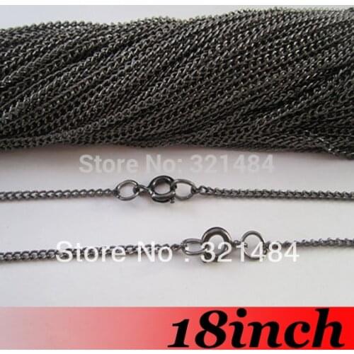 Free Ship! 100piece 2mm 18'' Gunmetal black Curb Metal Link Chain Necklace with Spring Clasp Findings For Pendant Jewelry