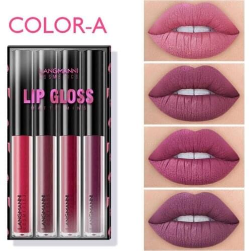 4pcs/Set Matte Lip Gloss Sexy Lip Gloss Set Waterproof Long Lasting Lip Tint Cosmetic 4 Colors Moisturizer Liquid Lipstick