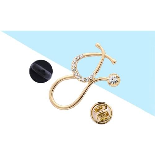 DCARZZ Stethoscope Crystal Brooches Gold Gift for Girl Medical Doctor Pins Trendy Jewelry Cute Lapel Pin Metal Women