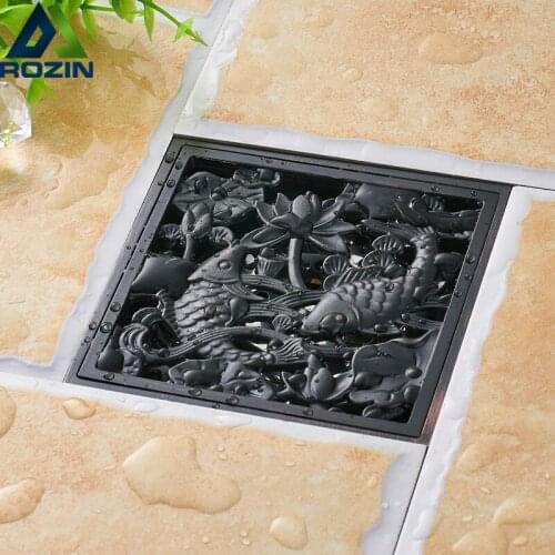 Black Bronze Anti-odor Floor Drain Fish Design Shower Drain 4" Square Bathroom Floor Waste Drain Water Drainer