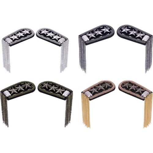 Five-pointed Star Tassel Epaulet Rhinestone Shoulder Board Costume Shoulder Badge Decor for Man Women