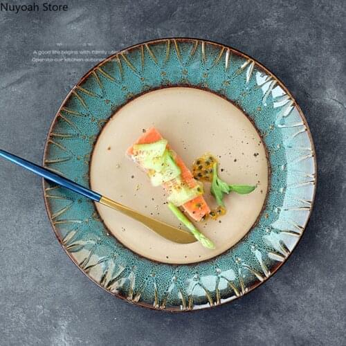 European Creative Dinner Plate Round Steak Plate Ceramic Flat Plate Western Tableware 8 Inch Household Tableware Kitchenware