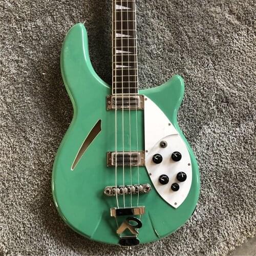 Kaiyun Factory custom made high quality Rickenback 4 string semi-hollow JAZZ electric bass guitar. Beautiful surf green