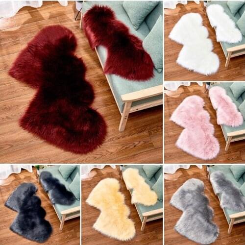 Heart Shaped Wool Sheepskin Rugs Faux Fur Non Slip Bedroom Shaggy Carpet