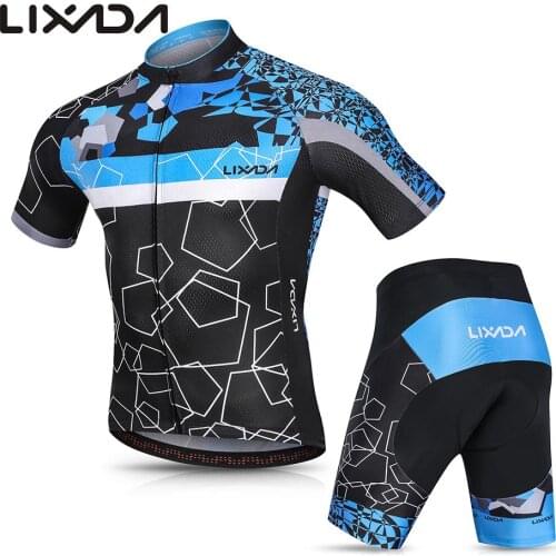 Lixada Men Cycling Jersey Set Breathable Quick-Dry Short Sleeve Biking Shirt and Gel Padded Shorts MTB Cycling Outfit Set