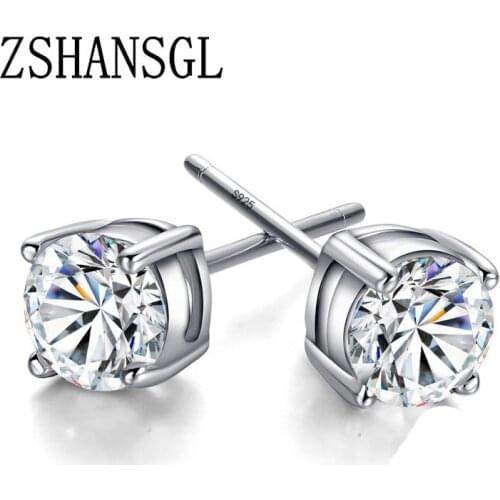Round CZ AAA Zircon Crystal Round Small Stud Earrings Wedding Silver color Earring for Women Girls Fashion Jewelry Gift