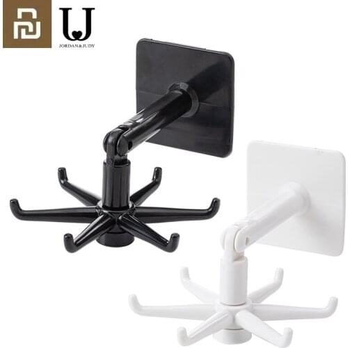 Youpin 360 Degrees Rotated Kitchen Hooks Self Adhesive 6 Hooks Home Wall Door Handbag Clothes Bag Hanger Hanging Rack Kitchen