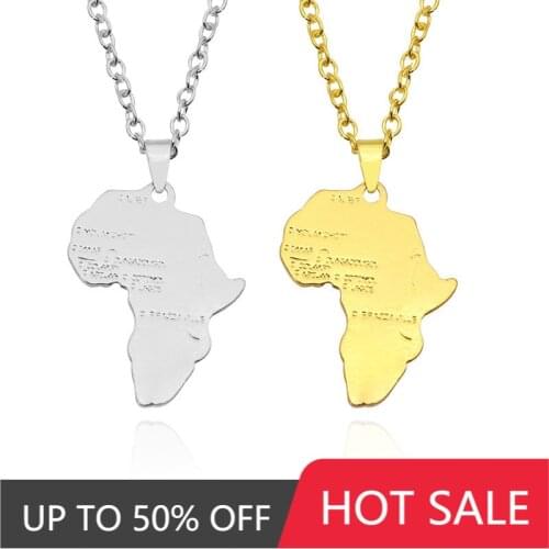 Africa Map Pendant Necklace Women Men Silver Color/Gold Color Ethiopian Jewelry Wholesale African Map Hiphop Pendant Necklace