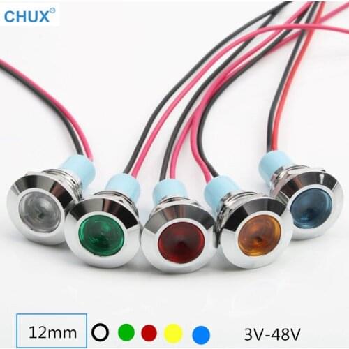 LED 12mm Metal Indicator light Waterproof Signal lamp 3v 5V 6V 12V 24V 48V 110V 220v wire red yellow blue green white Switch