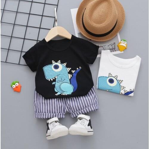 Cute Toddler Boy Summer Set 2020 New Cartoon Dinosaur Print Short Sleeve Shirt + Shorts for Kid Baby Children Clothes 1-4 Years