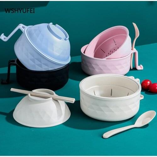 Noodle soup bowl with lid instant noodle turkey bowl student dormitory artifact soup tableware set tableware easy to clean