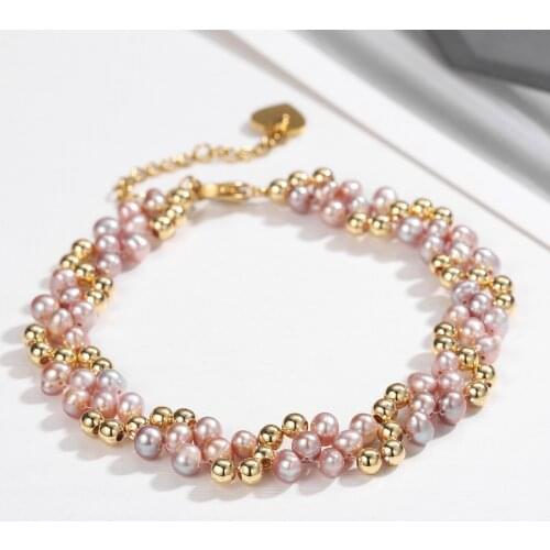 18K Gold Filled Multi-Layered Bracelet 4-5Mm Natural Freshwater Oval Pearl Twisted Fashion Bracelet For Women Bangle Jewelry