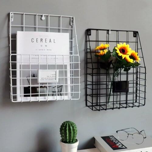 Wall-mounted Grid Hanging Rack Newspaper Magazine File Iron Storage Basket Office Home Suppies