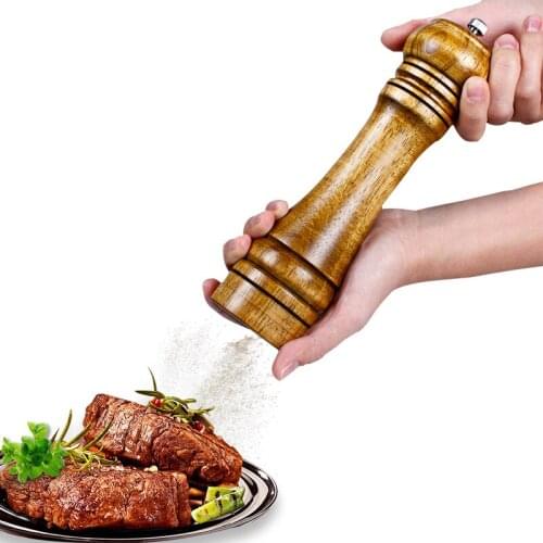 Natural Oak Wood Salt Pepper Mill with Adjust Ceramic Grinder for BBQ Kitchen Spice Seasoning Mills Maker BBQ Kitchen Tool