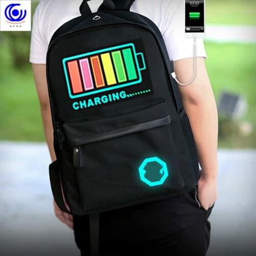 New Fashion Noctilucent Mens Backpacks Anime Luminous Teenagers Men Womens Student Cartoon School Bags Casual LED light flash