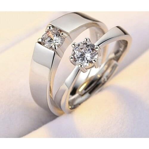 Wholesale Classic Simple 2 Pcs/Set Silver Color Opening Couple Ring for Women Men Lovers Jewelry Accessories